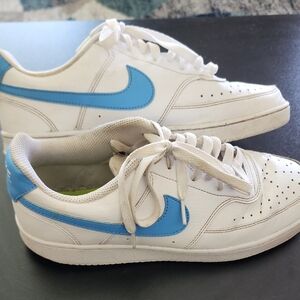 Nike White Sneakers with Sky Blue Swoosh
